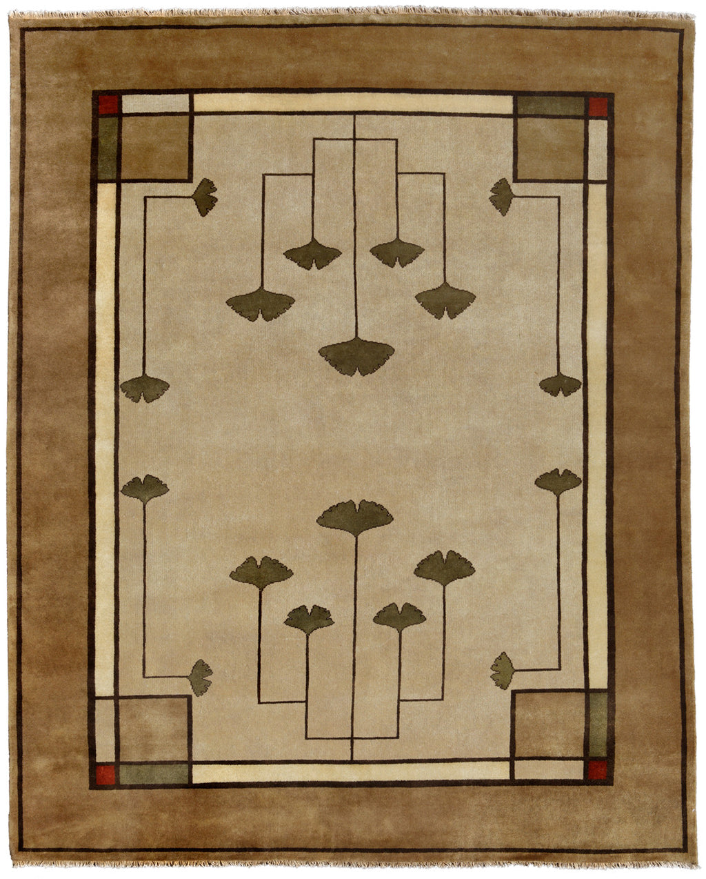 Ginkgo Oatmeal Hand-Knotted Wool Rug PC-21A – 8x10 Overhead View