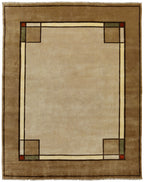 Ginkgo Border Oatmeal Hand Knotted Wool Area Rug PC-29A – 8x10 Flat Shot