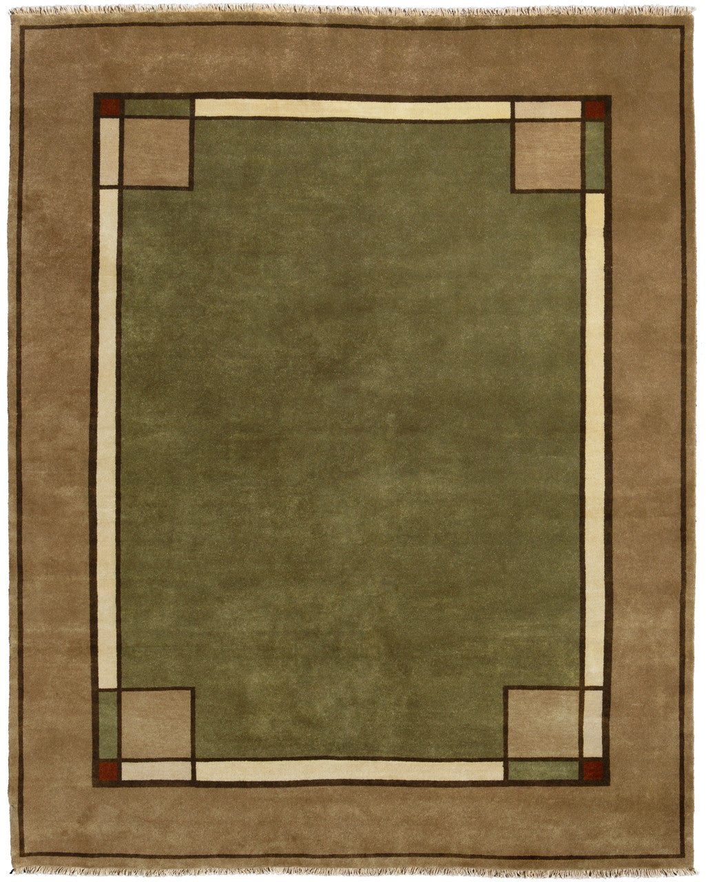 Ginkgo Border Sage Hand Knotted Wool Rug | PC-29B