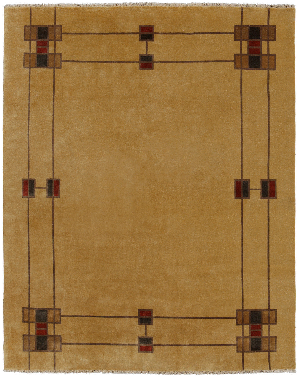 Prairie Border Hand Knotted Wool Area Rug PC-31A – 8x10 Flat Shot