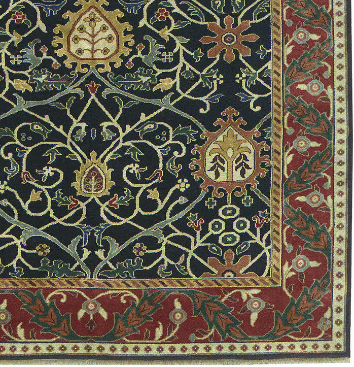 Black Tree Hand Knotted Wool Area Rug PC-37A – Up Close Corner