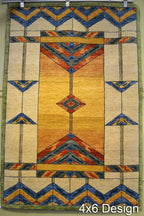 Stained Glass Gold Hand Knotted Wool Rug | PC-51A, overhead 4x6 shot