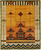 Stained Glass Gold Hand Knotted Wool Rug | PC-51A, flt overhead shot