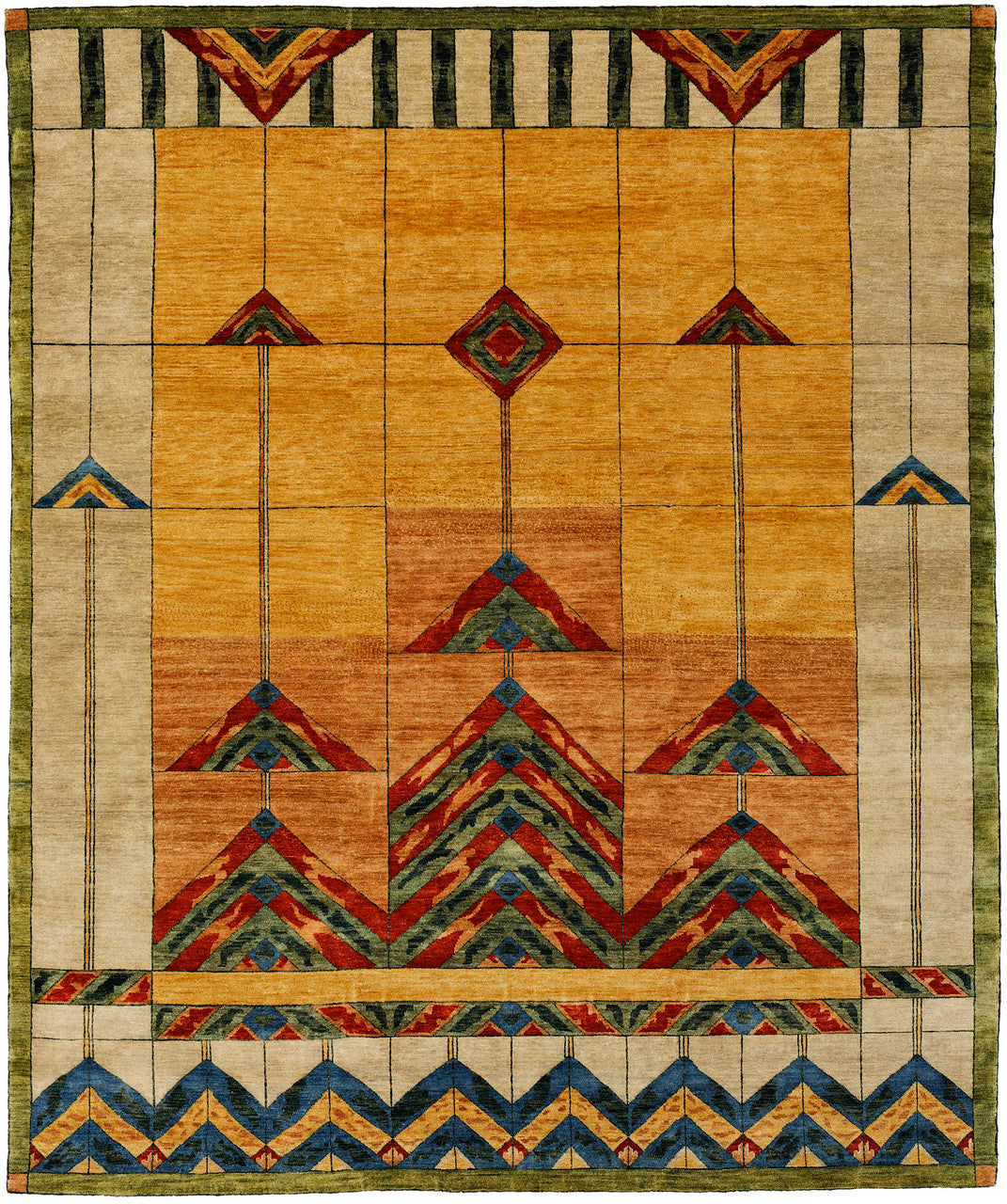 Stained Glass Gold Hand Knotted Wool Rug | PC-51A, flt overhead shot