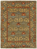 Streatham Park Hand Knotted Wool Area Rug PC-53A in 8x10 – soft brown field with gold, terra cotta, and grey-blue Morton-Robertson rose motif, Arts & Crafts design
