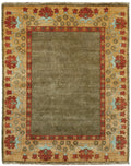 Streatham Park Border Hand Knotted Wool Area Rug PC-54A – Soft Brown Field with Gold Border, Arts & Crafts Design