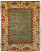 Streatham Park Border Hand Knotted Wool Area Rug PC-54A – Soft Brown Field with Gold Border, Arts & Crafts Design