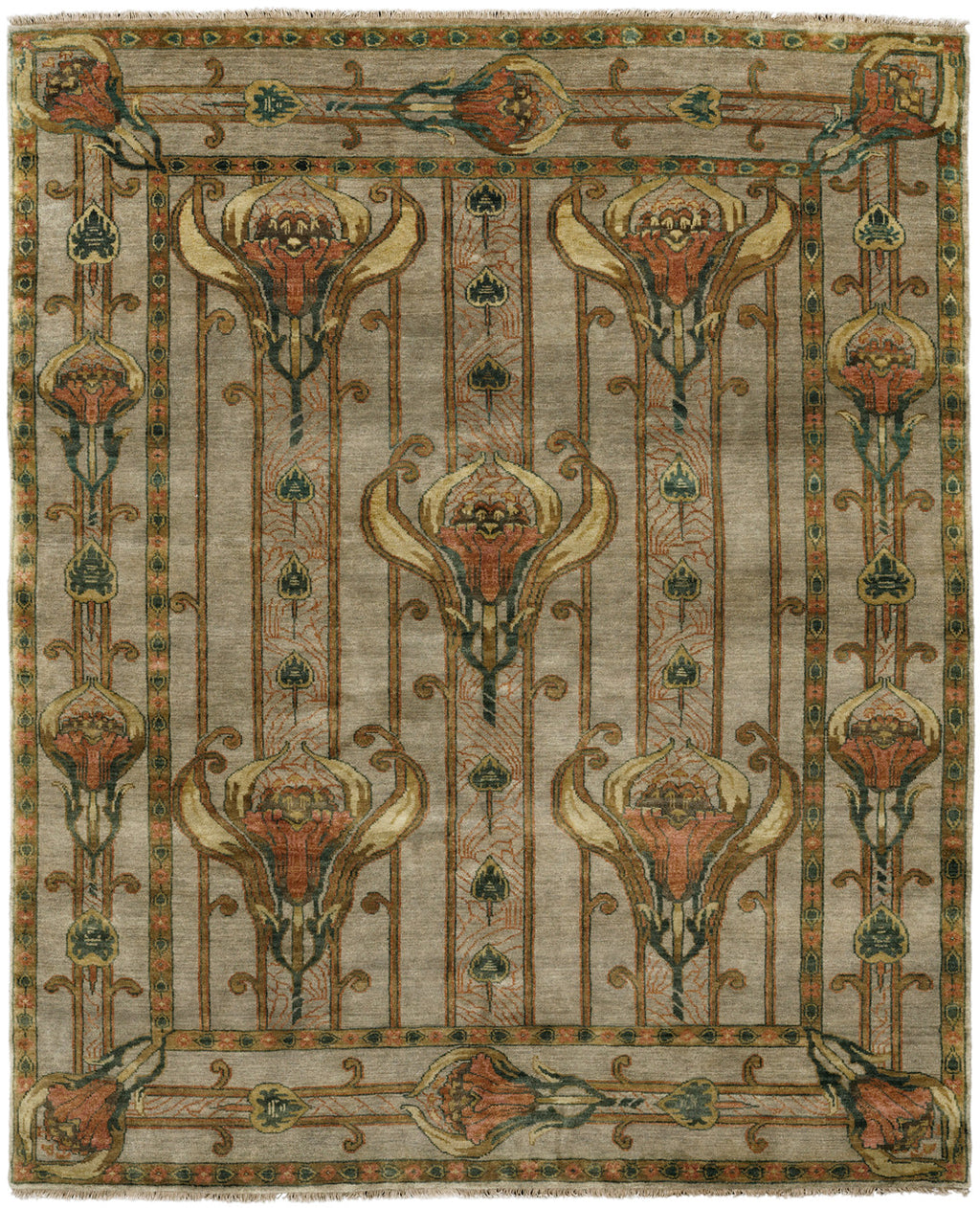 Field Lillies Ivory Hand Knotted Wool Rug | PC-56B, overhead view