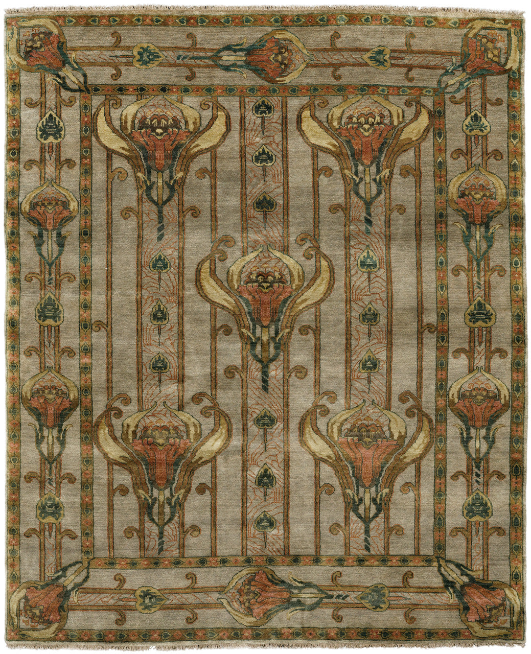 Field Lillies Ivory Hand Knotted Wool Rug | PC-56B, overhead view