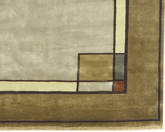 Ginkgo Border Oatmeal Hand Knotted Wool Area Rug PC-29A – Corner Closeup Shot