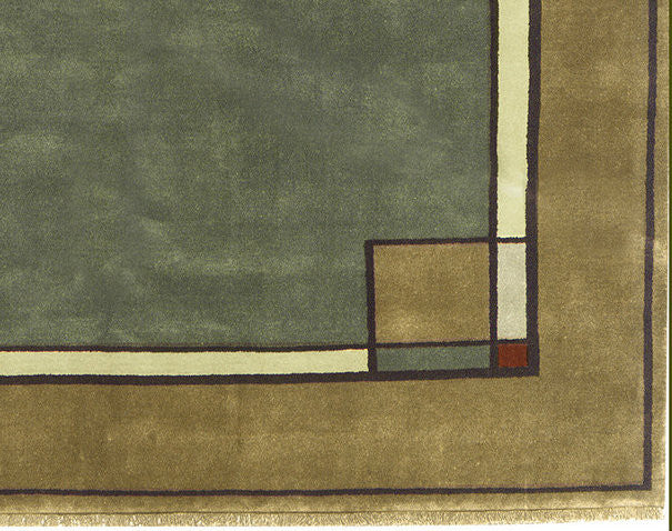 Ginkgo Border Sage Hand Knotted Wool Rug | PC-29B