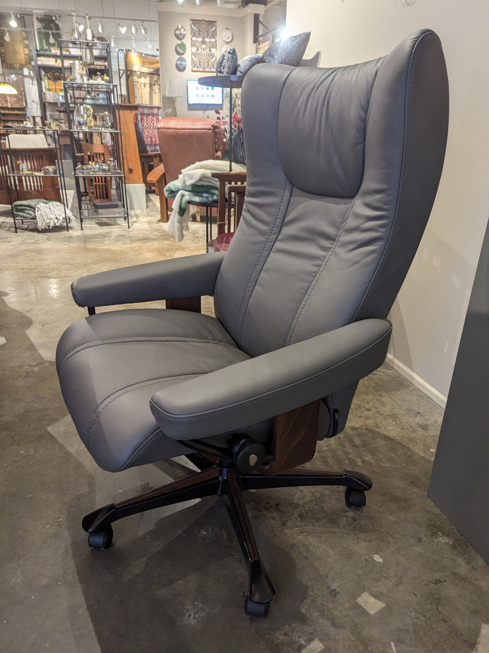 Stressless Wing Office Chair in Paloma Metal Grey Leather - In Stock