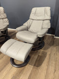 Stressless Reno Medium Classic Base Chair and Ottoman in Paloma Silver Grey