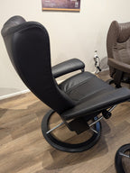 Stressless Wing Medium  Signature  Base Chair and Ottoman in Paloma Black