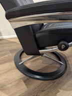 Stressless Wing Medium  Signature  Base Chair and Ottoman in Paloma Black