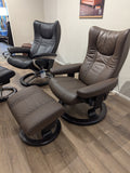 Stressless Wing Medium Classic Base Recliner and Ottoman in Paloma Chestnut