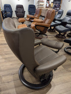 Stressless Wing Medium Classic Base Recliner and Ottoman in Paloma Chestnut