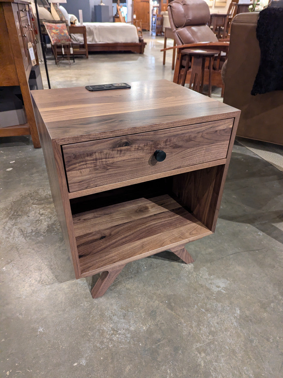 Florence Open Walnut Nightstand with USB Charging Station - In Stock