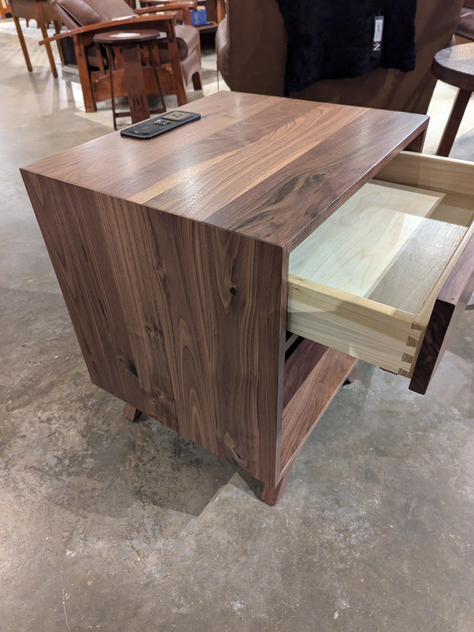 Florence Open Walnut Nightstand with USB Charging Station - In Stock