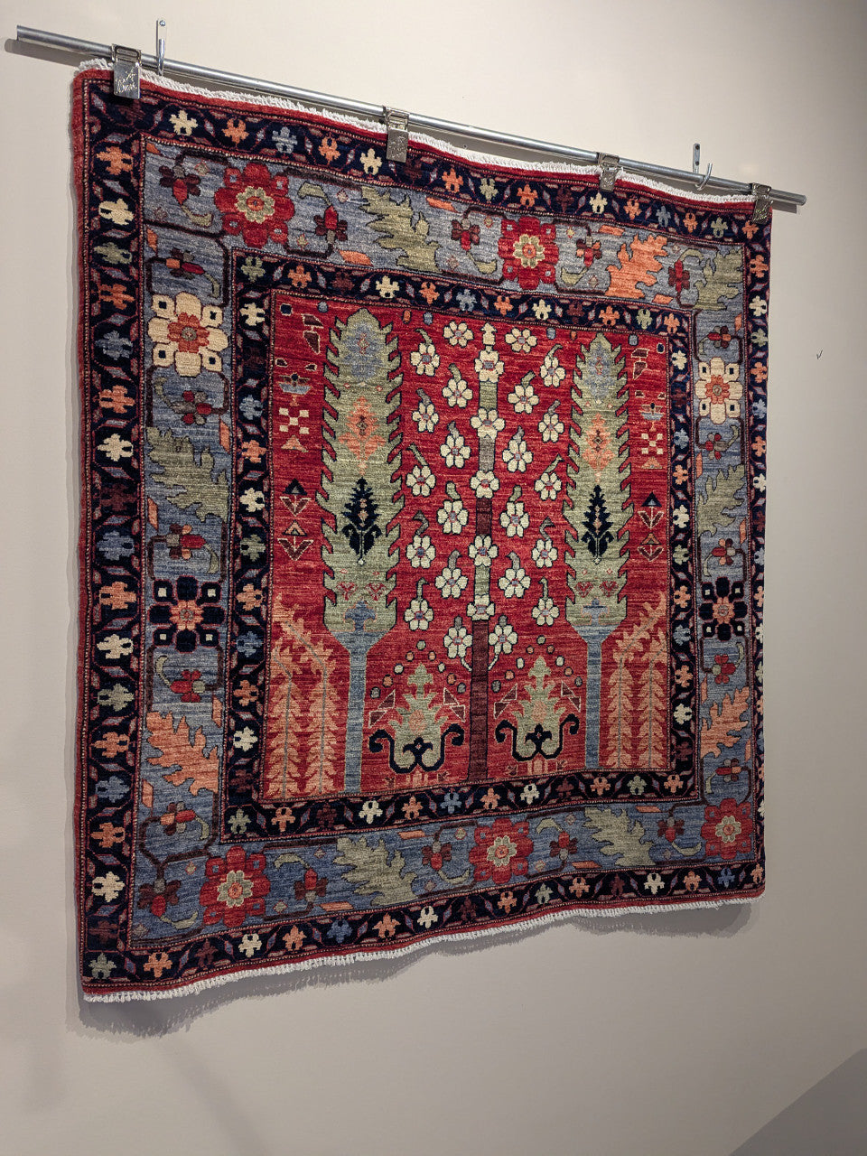 Double Tree Red Field 4x4 Hand Knotted Rug