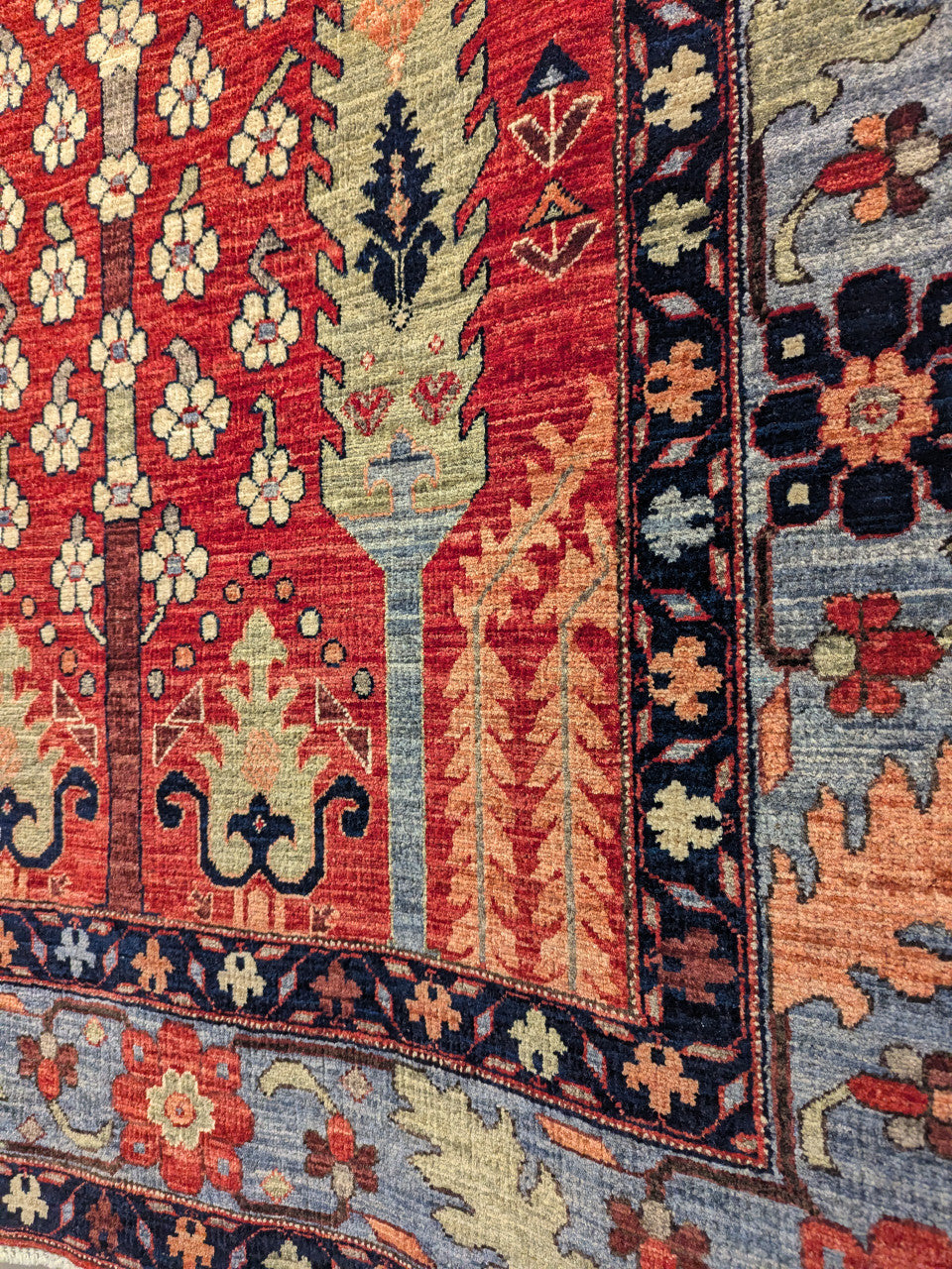 Double Tree Red Field 4x4 Hand Knotted Rug