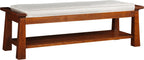 Wooden bench with a white cushion on a white background