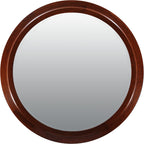 Round mirror with a wooden frame on a white background