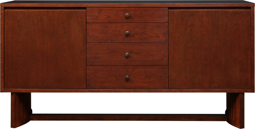 Wooden sideboard with three drawers on a white background