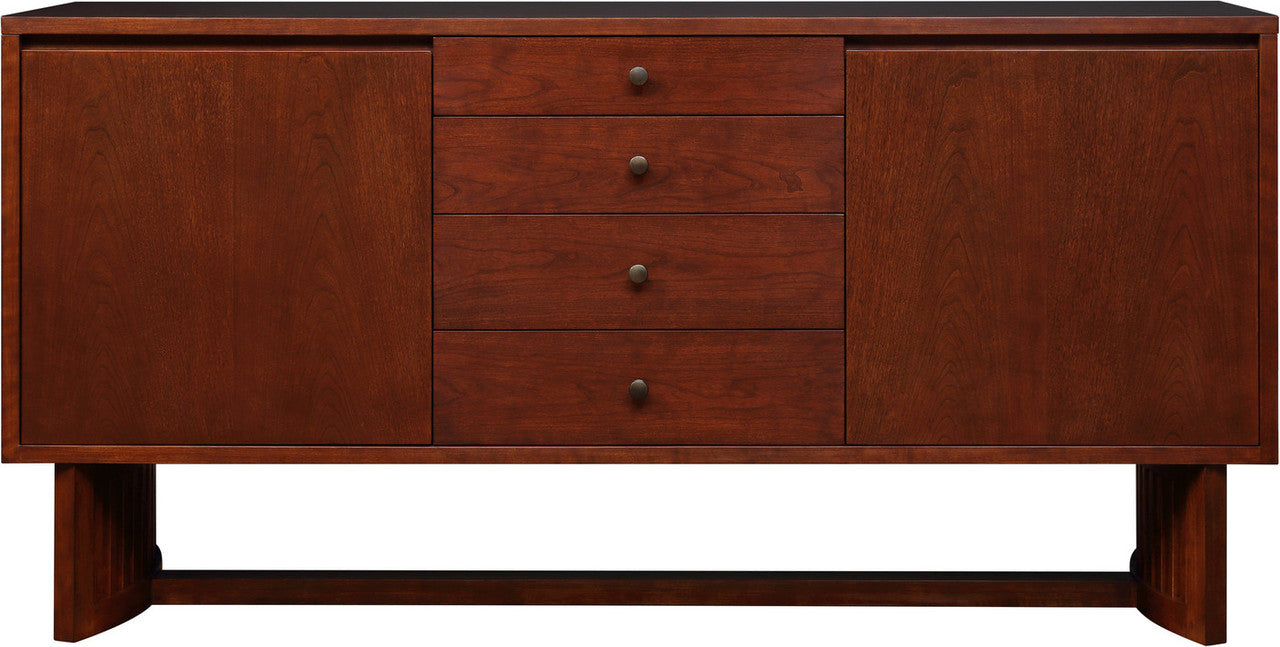 Wooden sideboard with three drawers on a white background