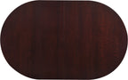 Wooden round table with a dark brown finish.