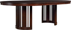 Wooden round table with a dark brown finish.