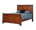 Wooden bed with a dark finish on a white background