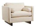 Beige armchair with round armrests on a white background