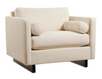 Beige armchair with round armrests on a white background
