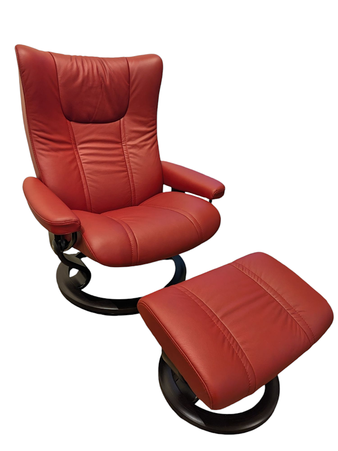 Stressless Wing Large Classic Base Chair and Ottoman in Paloma Cherry