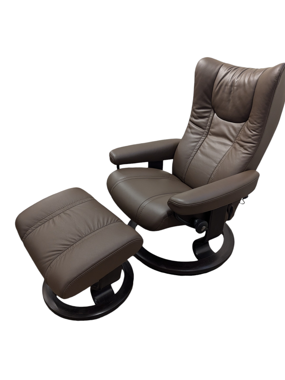 Stressless Wing Medium Classic Base Recliner and Ottoman in Paloma Chestnut