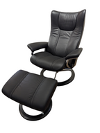 Stressless Wing Medium  Signature  Base Chair and Ottoman in Paloma Black