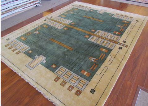 Prairie III Hand Knotted Rug PC-58 pattern detail – geometric Prairie Style stained glass design inspired by Frank Lloyd Wright