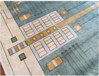 Prairie III Wool Area Rug PC-58 design capture – close-up of hand knotted geometric stained glass pattern in green and cream colorway