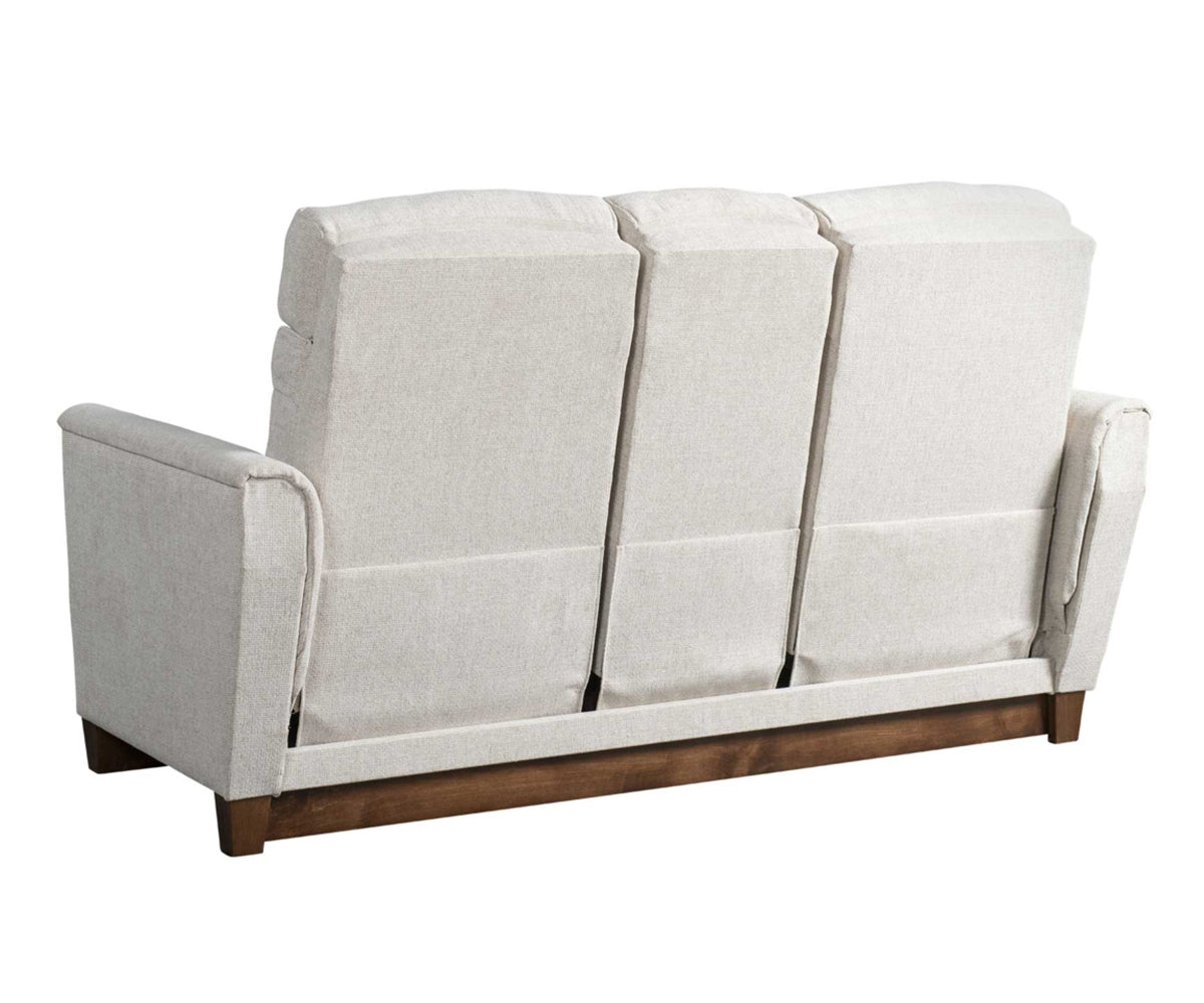 Light gray sofa with wooden base on a white background