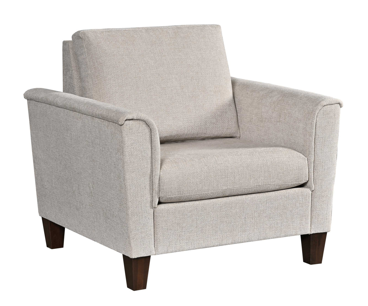 Gray upholstered armchair on a white background