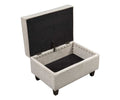 Beige storage ottoman with open lid on a white background