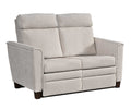 Gray love seat sofa with brown legs on a white background
