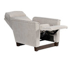 Gray recliner chair with wooden legs on a white background