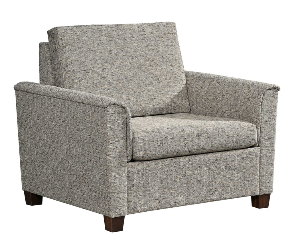 Gray upholstered armchair on a white background