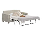 Baltimore sleeper sofa opened with mattress and bedspread. 