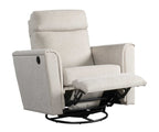 Baltimore swivel glider recliner in beige in the reclined position. 