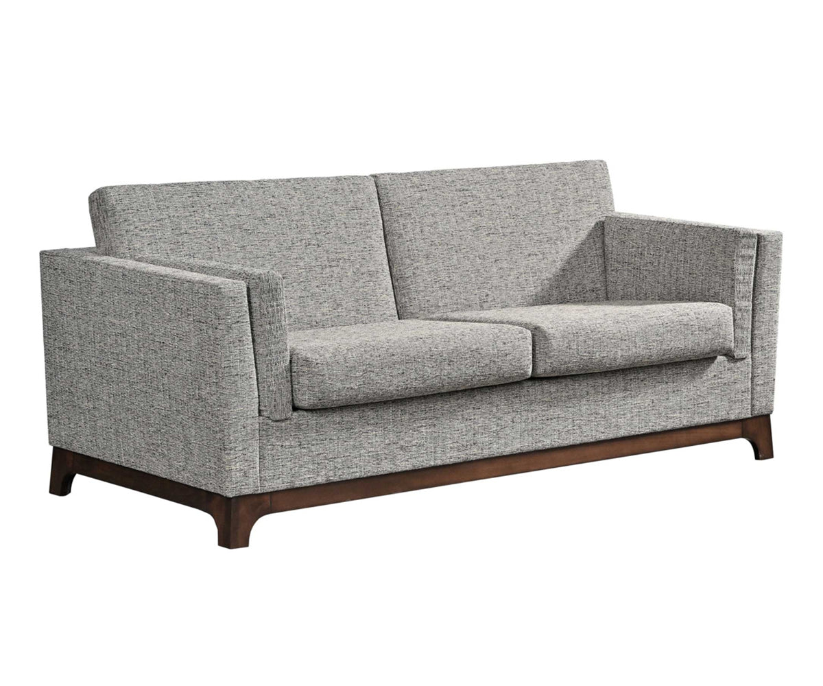 Sleeper sofa in gray on a white background with two seats..