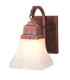 Wall-mounted light fixture with a rustic design on a white background