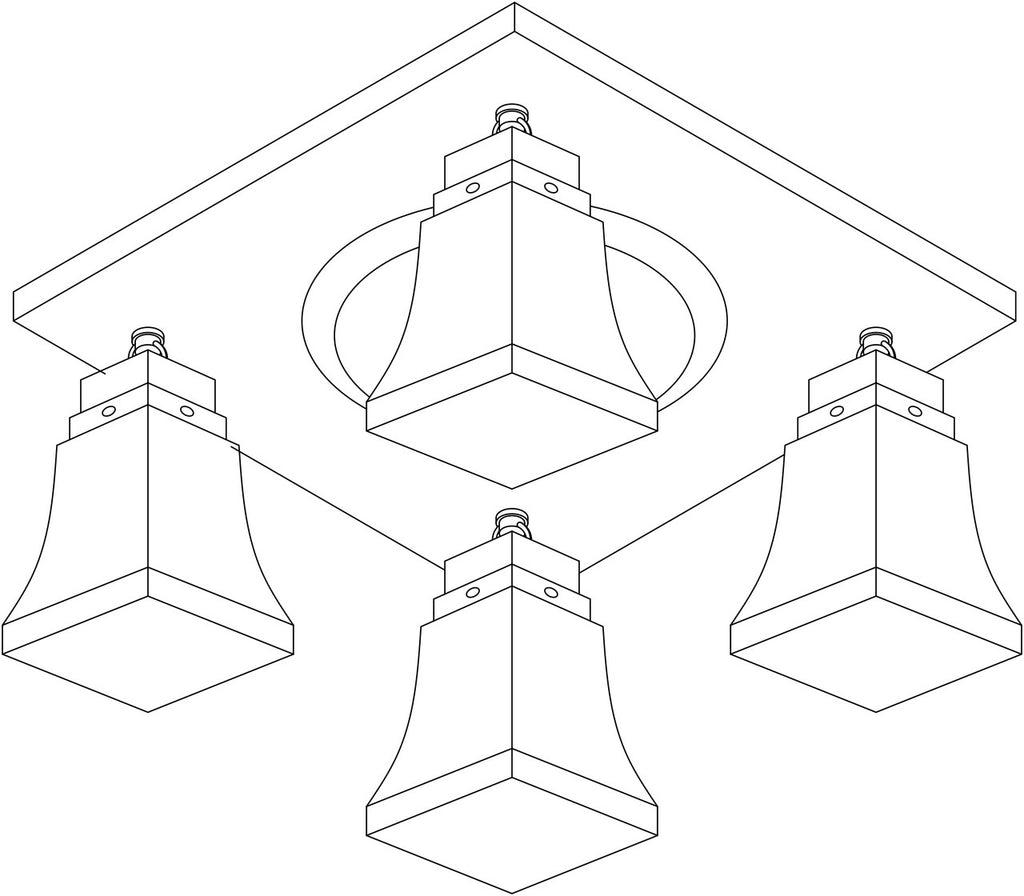 Ruskin 4 Light Ceiling Mount with Art Glass Shades RCM-4